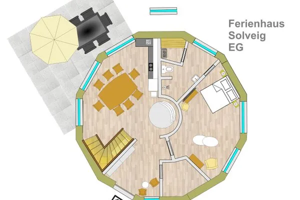 Ferienhaus Solveig - Kugelhaus am Tollensesee - Grundriss Erdgeschoss  Solveig