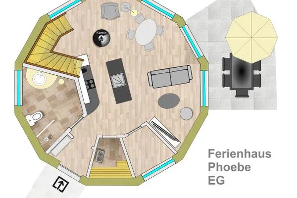 Ferienhaus Phoebe - Kugelhaus am Tollensesee - Grundriss Erdgeschoss  Phoebe