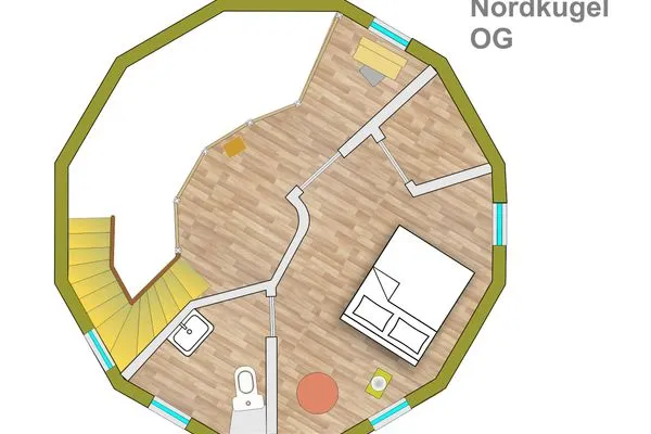 Ferienhaus Nordkugel – Kugelhaus am Tollensesee – Grundriss Obergeschoss  Nordkugel