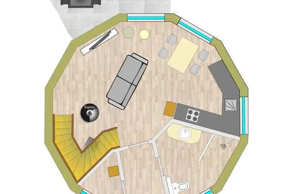 Ferienhaus Nordkugel – Kugelhaus am Tollensesee – Grundriss Erdgeschoss  Nordkugel