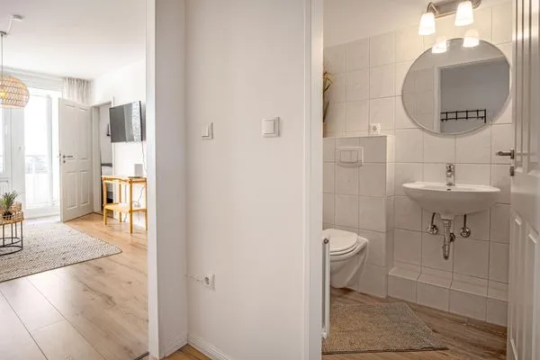 Badezimmer  Ferienwohnung Blick auf die Eckernförder Bucht