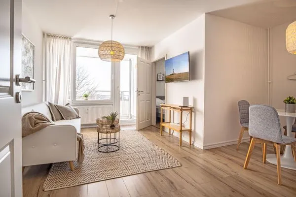 Wohnzimmer  Ferienwohnung Blick auf die Eckernförder Bucht