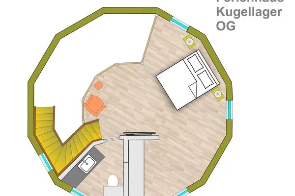 Ferienhaus Kugellager - Kugelhaus am Tollensesee - Grundriss Obergeschoss  Kugellager