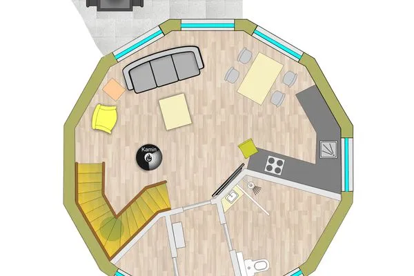Ferienhaus Kugellager - Kugelhaus am Tollensesee- Grundriss Erdgeschoss  Kugellager