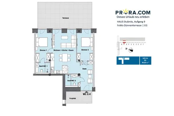 Grundriss OG  FeWo Dünenterrasse in PRORA - 9.04