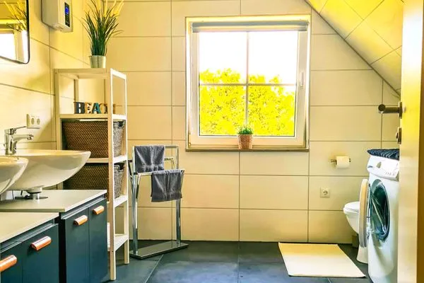 Badezimmer  Ferienhaus Haffliebe mit Sauna und Kamin