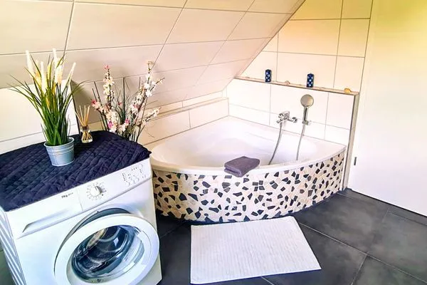 Badezimmer  Ferienhaus Haffliebe mit Sauna und Kamin