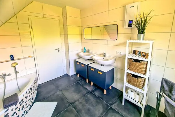 Badezimmer  Ferienhaus Haffliebe mit Sauna und Kamin
