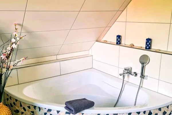 Badezimmer  Ferienhaus Haffliebe mit Sauna und Kamin