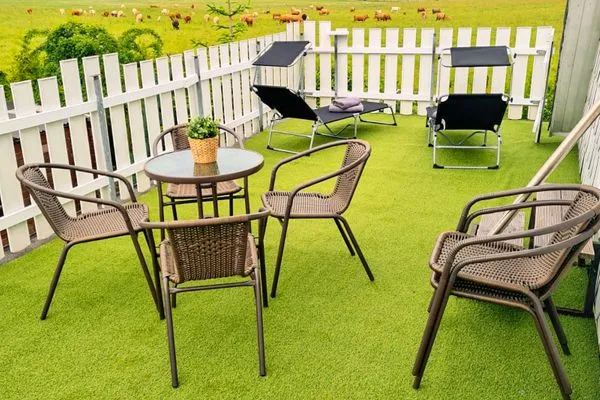 Terrasse  Ferienhaus Haffliebe mit Sauna und Kamin