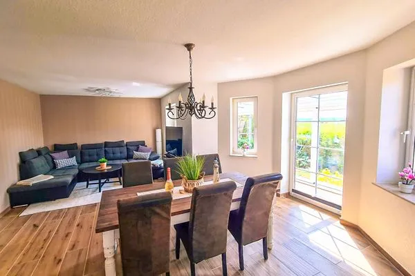 Wohnzimmer  Ferienhaus Haffliebe mit Sauna und Kamin