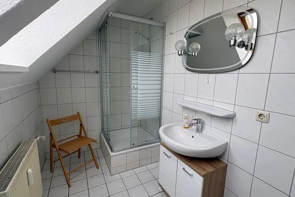 Badezimmer mit Dusche  Ferienwohnung Seepferdchen