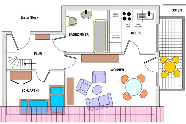 unterer Wohn- / Schlafbereich (1. Etage) Bootsweg 8 Achterdeck Whg. 01