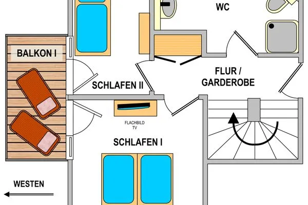 unterer Wohn- und Schlafbereich (1. Etage) Kapitänshaus Kapitänshaus Whg. 12 meerZEIT