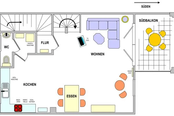 unterer Wohnbereich Landhaus Heine Sonnendeck Whg. 01