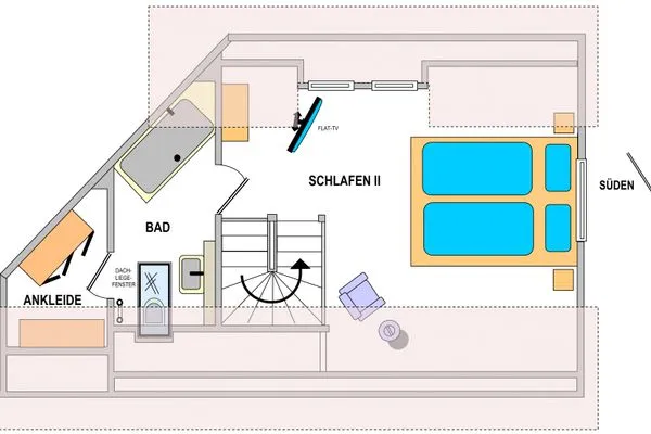 oberer Wohn- und Schlafbereich Bootshaus Bootshaus I Whg. 7 onWooge