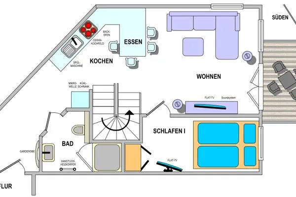 unterer Wohn- und Schlafbereich Bootshaus Bootshaus I Whg. 7 onWooge