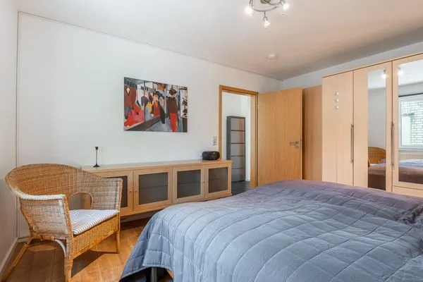 Schlafzimmer  Ferienwohnung Schleiwiese mit Meerblick in Stexwig