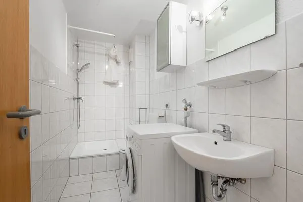 Badezimmer  Ferienwohnung Schleiwiese mit Meerblick in Stexwig