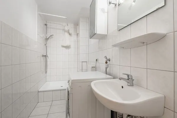 Badezimmer  Ferienwohnung Schleiwiese mit Meerblick in Stexwig