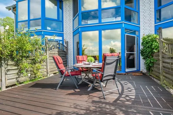 Terrasse  Ferienwohnung Schleiwiese mit Meerblick in Stexwig