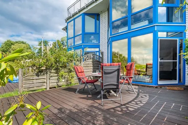 Terrasse  Ferienwohnung Schleiwiese mit Meerblick in Stexwig