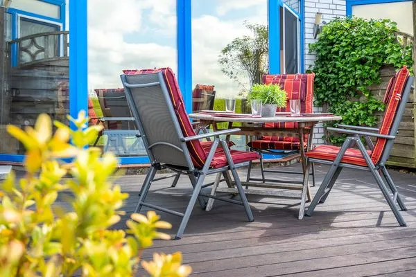 Terrasse  Ferienwohnung Schleiwiese mit Meerblick in Stexwig