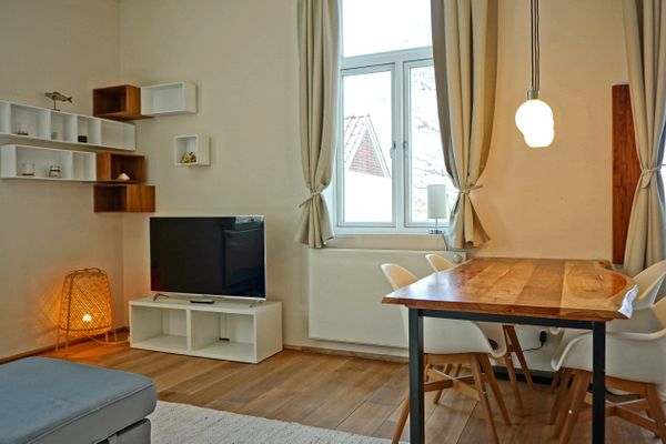  Ferienwohnung Mühlendeich Welt / Vollerwiek - Ess- und Wohnbereich