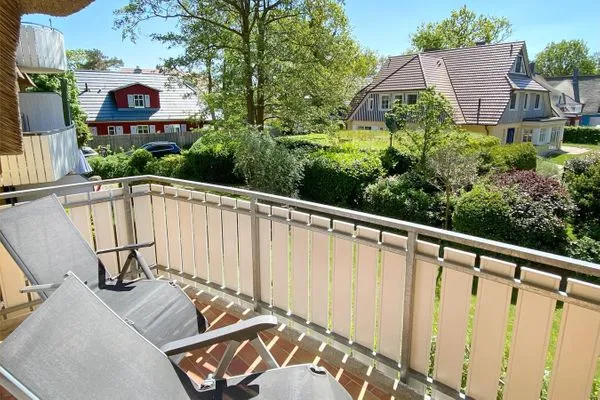 ... oder auf dem großen Süd-Balkon mit Blick ins Grüne  Deichrose W9