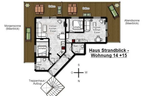 Grundriss Haus Strandblick Ferienwohnung 14