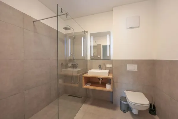 Badezimmer 1, Dusche und Wc  Mountain Lodge by Alpenidyll Apartments