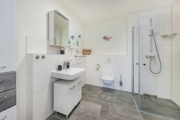 Badezimmer  Ferienwohnung Sonnenblick am Haff