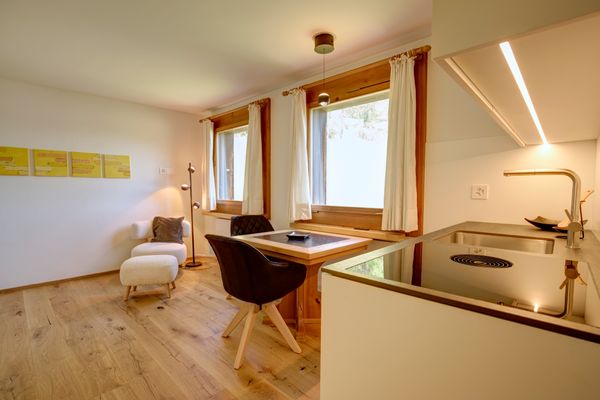 Chesa Munteratsch 1-Zimmerwohnung 511 Typ A Premium Silvaplana - Wohnzimmer