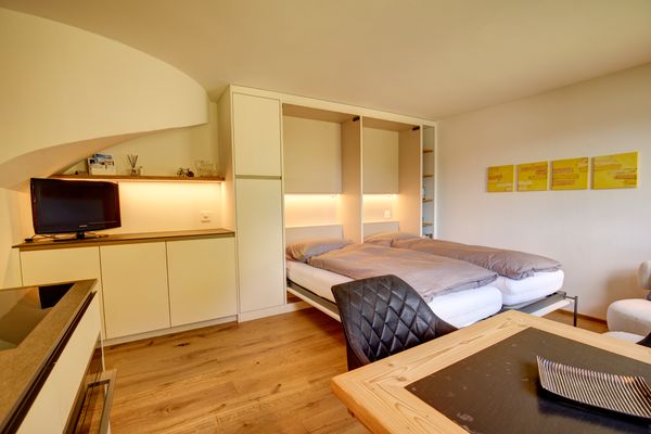 Chesa Munteratsch 1-Zimmerwohnung 511 Typ A Premium Silvaplana - Wohnzimmer