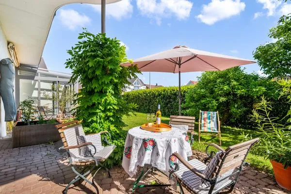 Ferienhaus Uferstrasse Ferienwohnung SeeZeit2 Nonnenhorn - Blick von der Terrasse