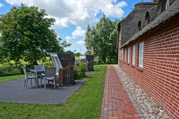  Haubarg Ossenhoff Appartement Kälvstall Tating - Terrasse