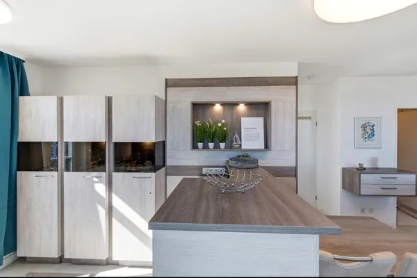 Küche / Küchenzeile  Ferienwohnung Küstenkind direkt am Strand, modern eingerichtet mit Meerblick