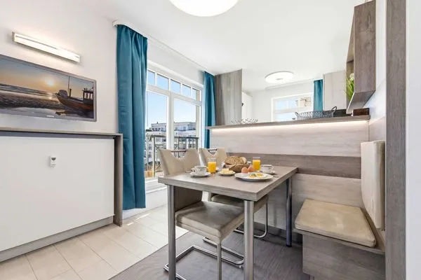 Küche / Küchenzeile  Ferienwohnung Küstenkind direkt am Strand, modern eingerichtet mit Meerblick