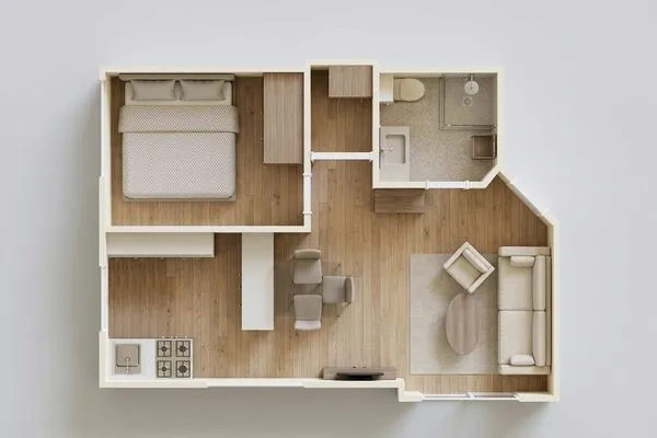 Grundriss  Ferienwohnung Küstenkind direkt am Strand, modern eingerichtet mit Meerblick
