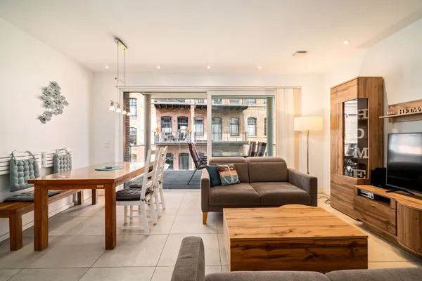 Ferienwohnung Pusteblume in Malchow offener Wohnbereich mit Zugang zur Terrasse  Pusteblume