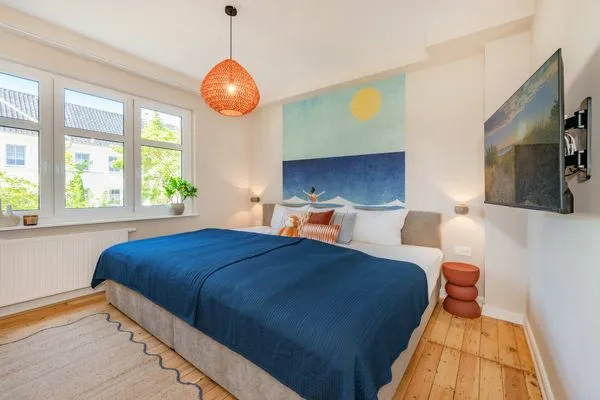 Schlafzimmer  Ferienwohnung Sonnenland mit 2 Bädern, modern eingerichtet & nur 300 Meter zum Strand
