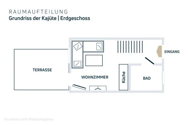 Grundriss der Kajüte im Ergeschoss  Sierksdorfer Kajüte 36