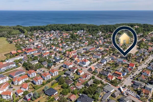 Vogelperspektive  Ferienwohnung Inselnest mit Terrasse & Strandkorb - nur 500 Meter bis zum Strand