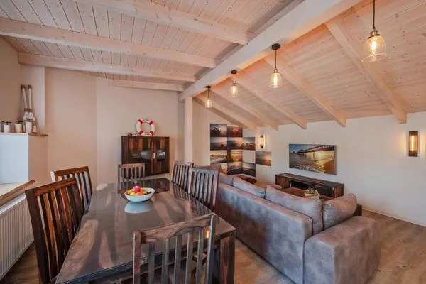 Wohnzimmer  Apartment Brücke mit Garten, Sauna & Hot-Tube - nur 500 Meter zum Strand