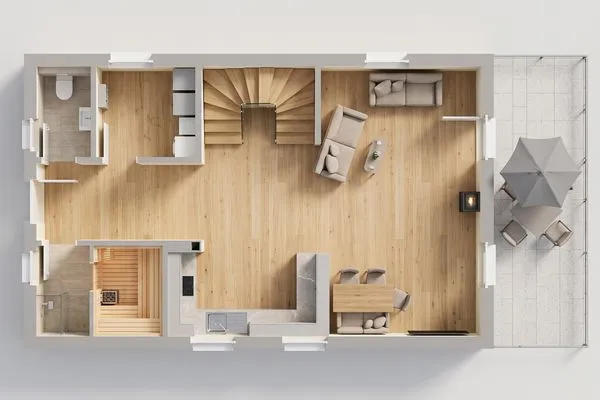 Grundriss  Ferienhaus Baltic Huus mit Sauna, Kamin und Sonnenterrasse