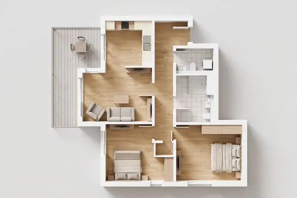 Grundriss  Ferienwohnung Haff & Herz mit Balkon, Freizeit- und Kinderspielbereich