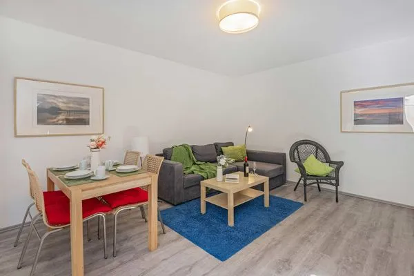 Wohnzimmer  Ferienwohnung Kanten nur 500 Meter bis zum Strand mit Sonnenterrasse