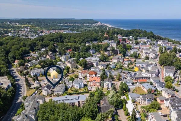 Vogelperspektive  Ferienwohnung Kanten nur 500 Meter bis zum Strand mit Sonnenterrasse