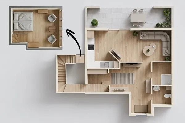 Grundriss Villa Luna Ferienwohnung Achterdeck nur 50 Meter zum Strand mit Sonnenterrasse