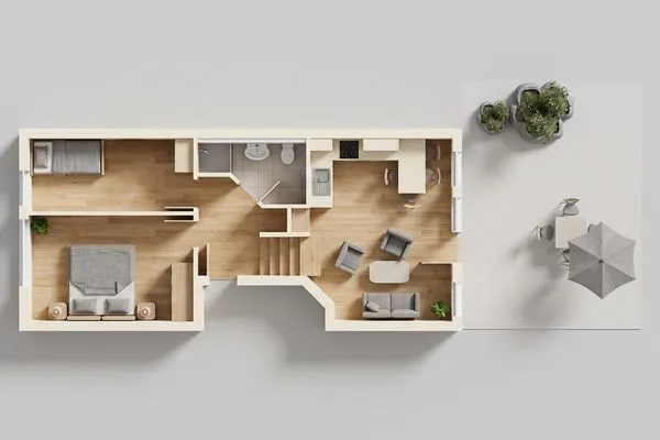 Grundriss  Ferienwohnung Schrabbe nur 800 Meter zum Strand mit Terrasse